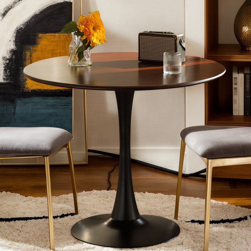 Table ronde en noyer, table de salle à manger moderne, table de salle à manger, plateau en panneau de fibres à densité moyenne et base tulipe en acier, table de cuisine, table basse Mid-Century