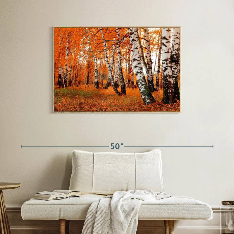 Forêt de bouleaux orange, Cadre flottant en bois naturel, 40 po x 27 po