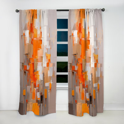 Orange Brown Shattered Realities - Modern Curtain - Velvet Room Darkening - 1 Panel