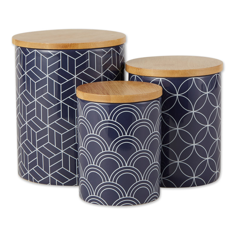 Ensemble 3 pièces de pots de rangement de cuisine, Bleu / blanc