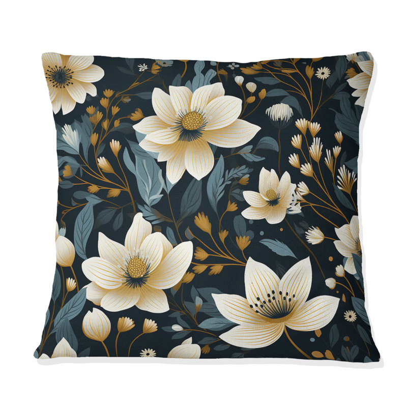 Motif floral blanc et noir Magnolias III - imprimé floral, 18 po x 18 po
