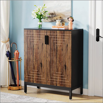 31.5 Inches Brown & Black Wooden Shoe Cabinet With Doors, 5 Tiers Shoe Storage Organizer For Modern Entryways