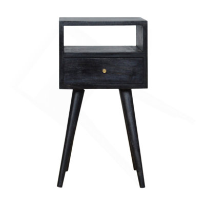 Mini table de chevet en bois massif, 1 tiroir, 1 fente ouverte, frêne noir