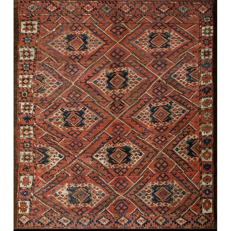 Rustic Tribal Geometric Antique Late 19th Century Afghan Ersari Beshir Wool Pile Rug