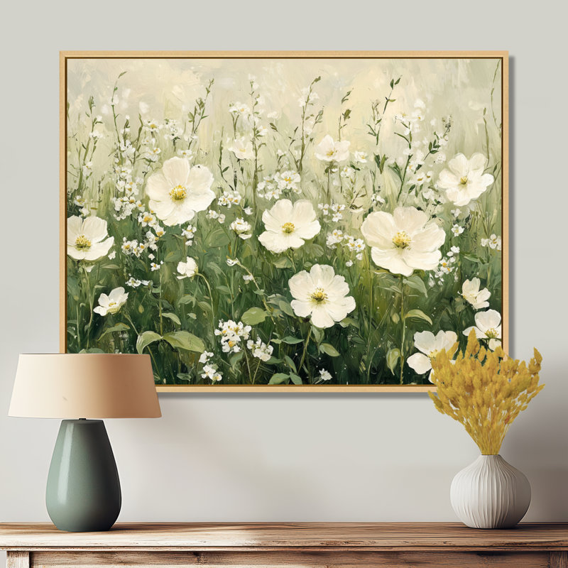 Imca White Wildflower In Spring Bloom II - Art mural de fleurs sauvages pour le salon, H 34 po x l 44 po, Crème, crème