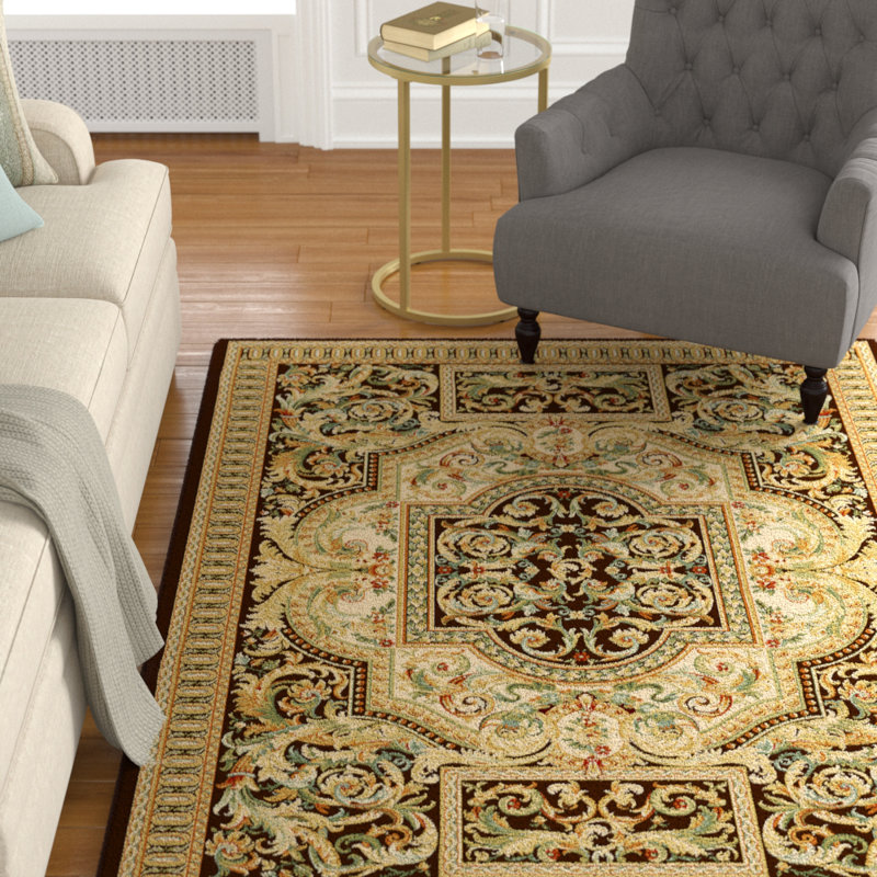 Brun foncé/beige à motif oriental Tapis décoratif, 10 pi x 13 pi