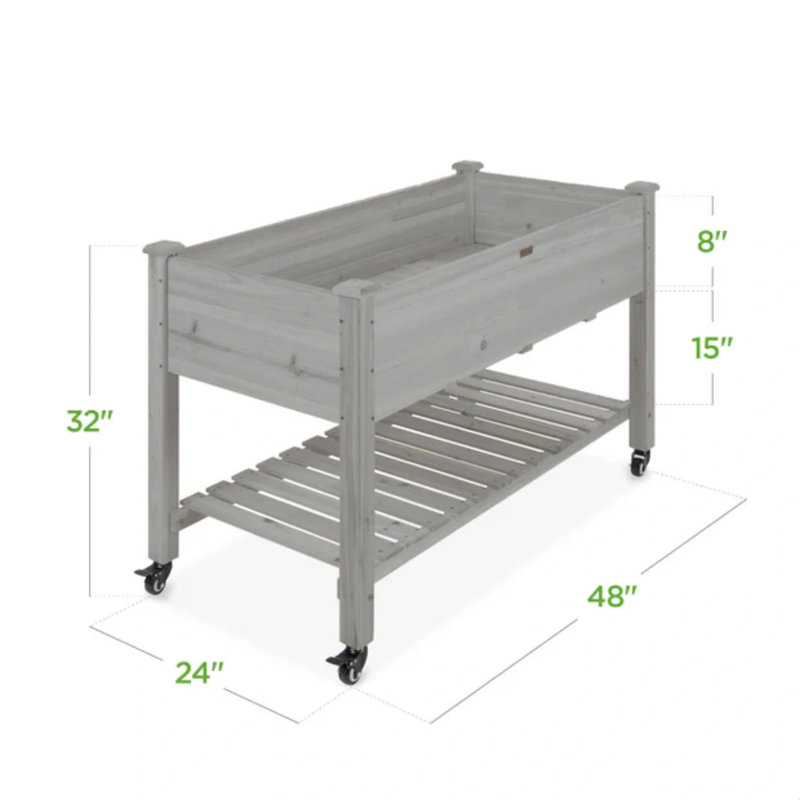 Jardinière surélevée avec roues, Gris