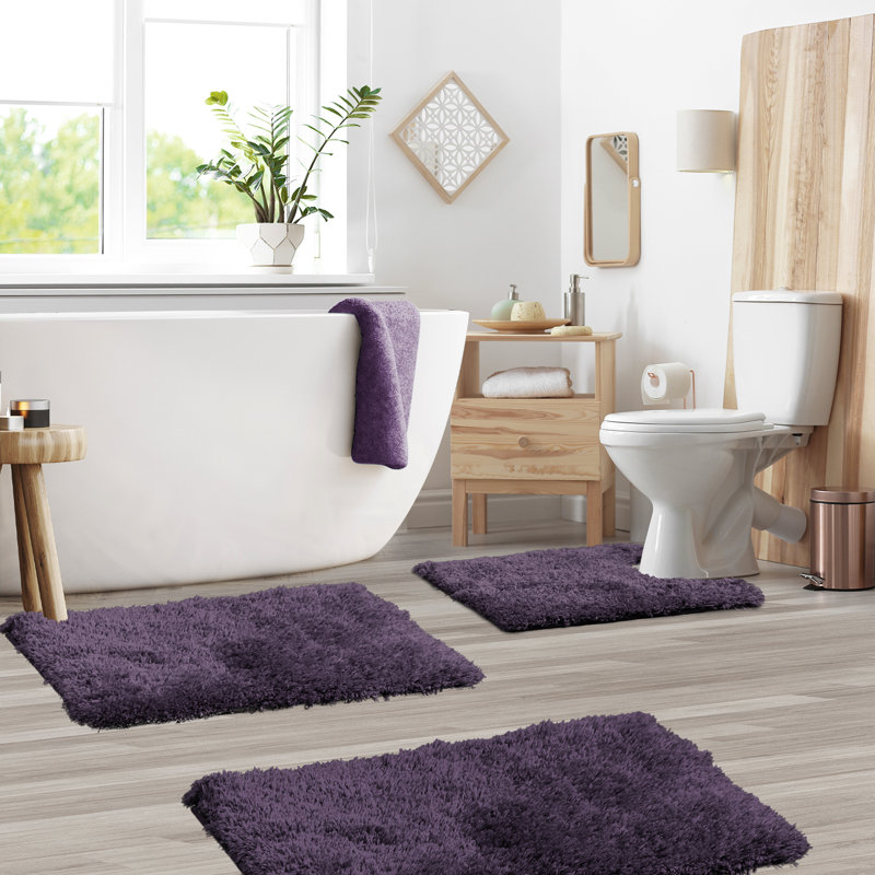 Ensemble de 3 tapis de salle de bain Kriebel, Mauve