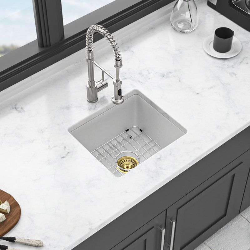Évier de cuisine en quartz blanc, encastré, matériau haut de gamme, silencieux et non poreux, coins arrondis, bonde standard, grille, gabarit en composite épais et lisse, fonctionnement, crépines, séchoir à linge