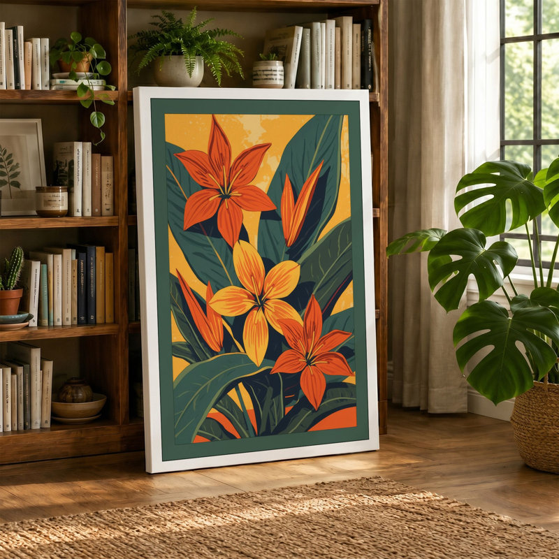 Vibrant Bloom Cluster Modern - Wrapped Canvas, 30x20 - 76.2 x 50.8 cm, Cream Border