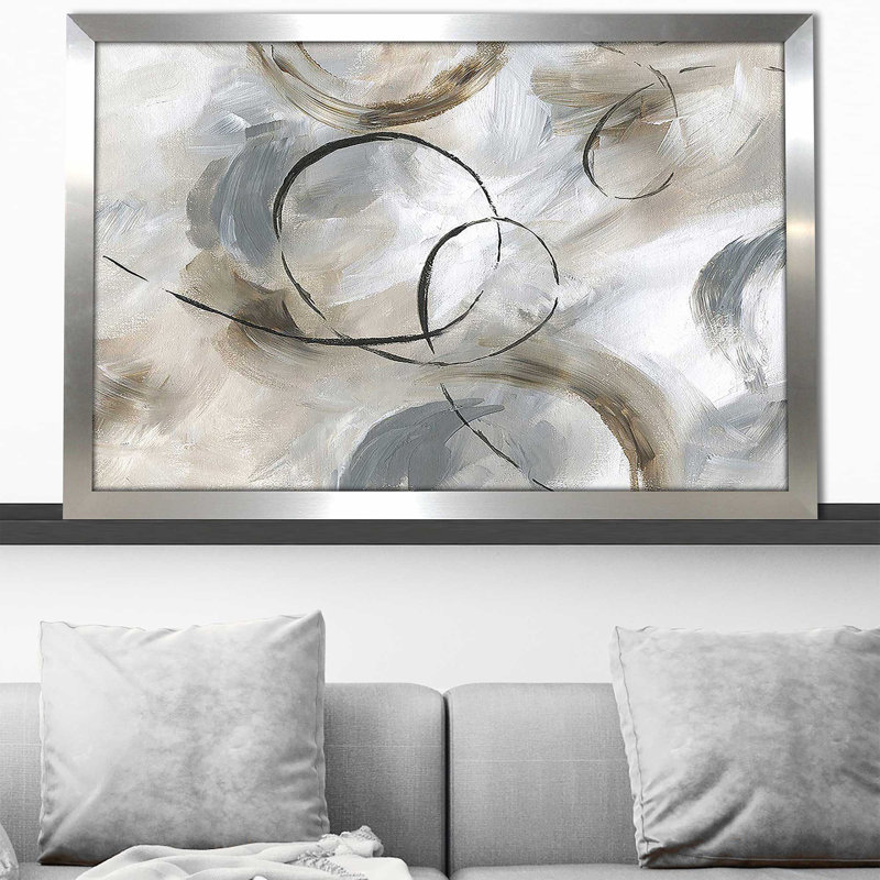 Allegro par Nan - Peinture, H 27,5 po x l 39,5 po, Cadre flottant, Argent