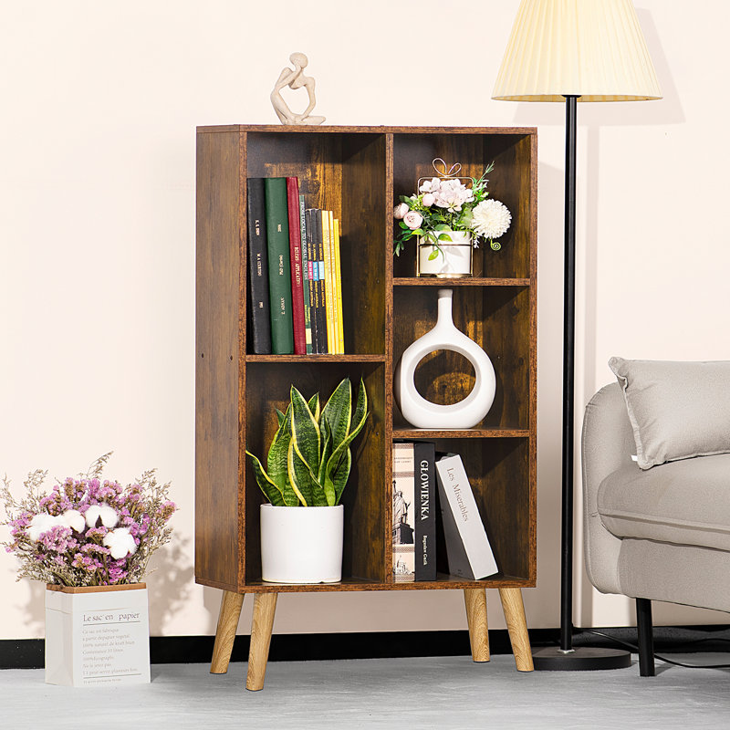 5 Cube Bookshelf 3-Tier Bookcase With Legs,Book Shelf Cute Storage Organizer,Free Standing Open Toy Shelves Wood Bookshelves,Display Bookcases For Bedroom,Living Room