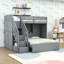 Lit simple superposé au dessus d'un lit double avec garde-robe intégrée, tablettes et escalier de rangement-1389447428