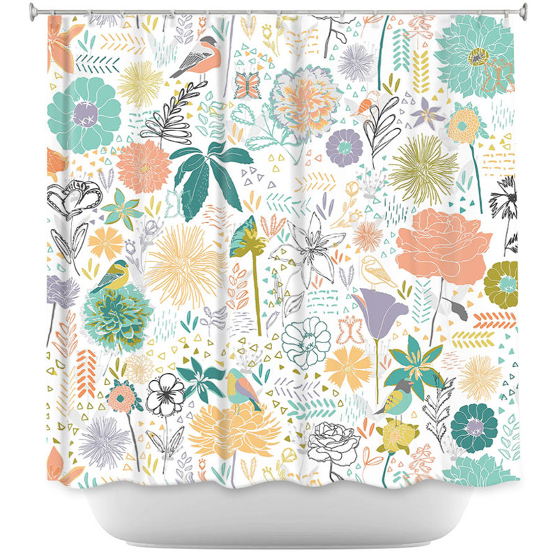 Rideau de douche simple oiseaux et fleurs