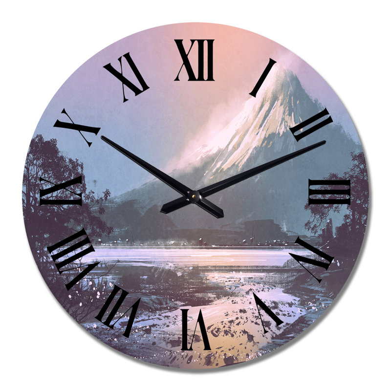 Paysage d'hiver avec lac de montagne sous le soir - Horloge murale Lake House, Moyen