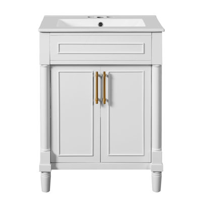 24" Bathroom Vanity With Integrated Ceramic Sink, Bathroom Cabinet With 2 Doors, Single Sink Bathroom Vanity For Small And Medium Restroom