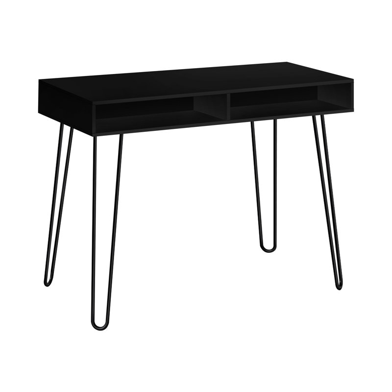Bureau d'ordinateur à la maison de style moderne, l 40 po, stratifié noir, rangement, table d'assemblage de pieds en métal avec espace pour ordinateur portable, pieds