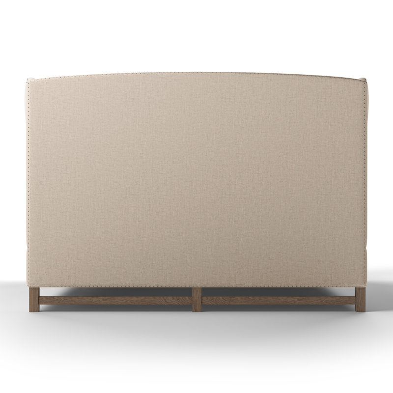 Herbert Upholstered Wingback Bed, Plush Velvet Oyster, California King, Weathered