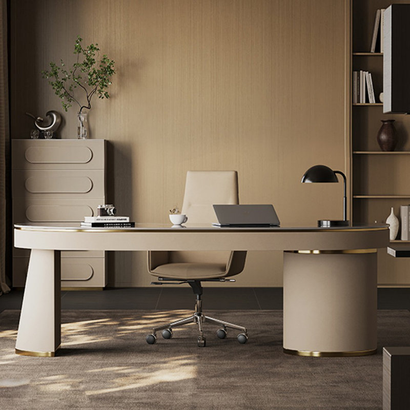 Beige Rectangular Manufactured Wood with 2 drawers desk, 29.53" H x 78.74" W x 31.5" D