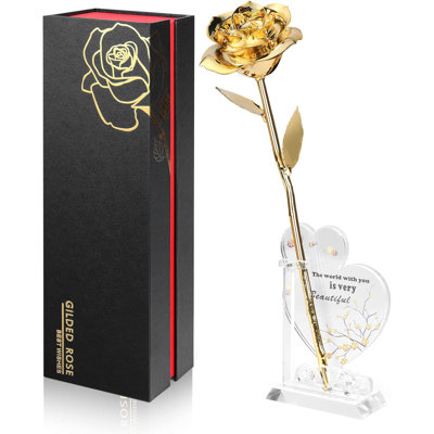 Rose véritable doré 24 carats, véritable rose unique en son genre trempée à la main dans des roses dorées 24 carats Cadeaux romantiques pour les femmes lors de son anniversaire Anniversaire de la Saint-Valentin