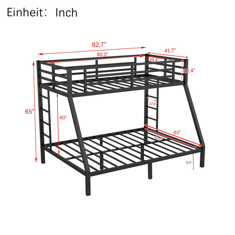 Metal Twin Xl Over Queen Bunk Bed For Teens And Adults, Black Metal