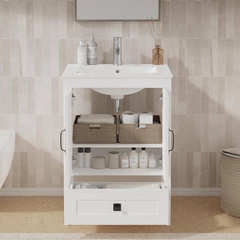 Meuble-lavabo en bois 24 po, blanc 2402, Blanc, 24"