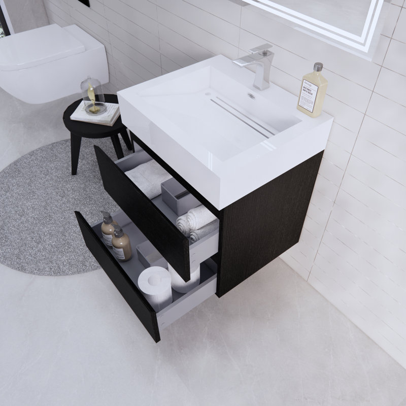 Babajide Bathroom Vanity with Acrylic Top, Rich Black/Oak