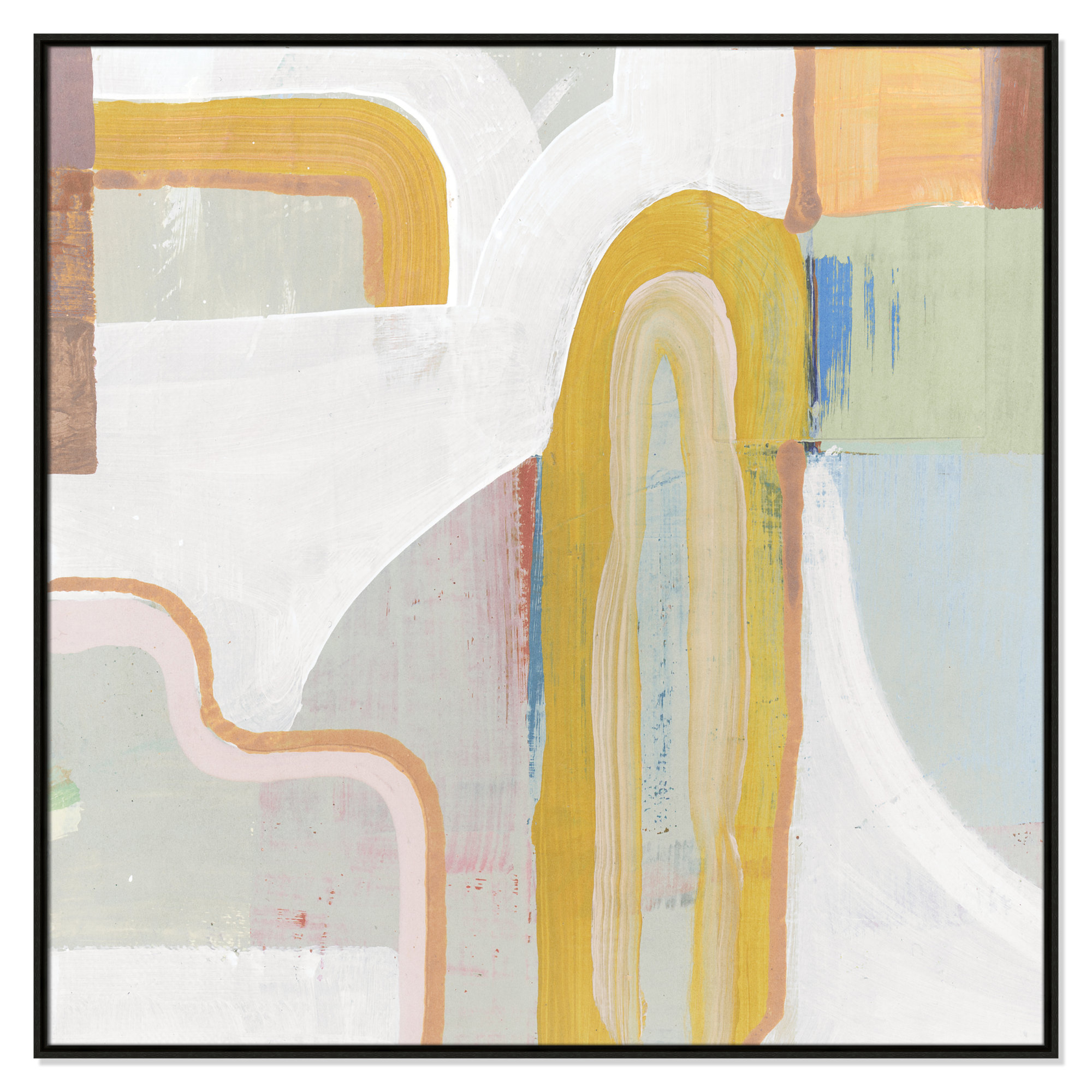 Together Again II by Cartissi - Floater Frame Painting on Canvas, 46.5" H x 46.5" W x 2" D, Espresso 