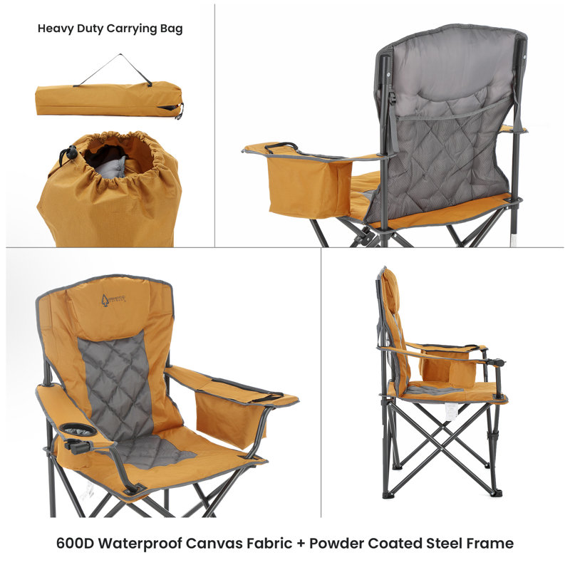 Workwear Tan Padded Folding Camping Chair with Cooler and Cup Holders