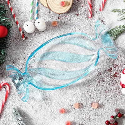 Grand grand plateau de service en verre pour scène de Noël, plateau à dessert des Fêtes de 13,7 pouces pour les bonbons et les apéritifs, centre de table festif