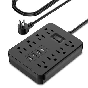 10ft 12-in-1 Power Strip With Surge Protection And One-touch Control Switch - 8 Ac With 4 Usb Ports ( 1 Type-c) - Wall-mountable Extension Cord For Office, Study, Home, And School Use
