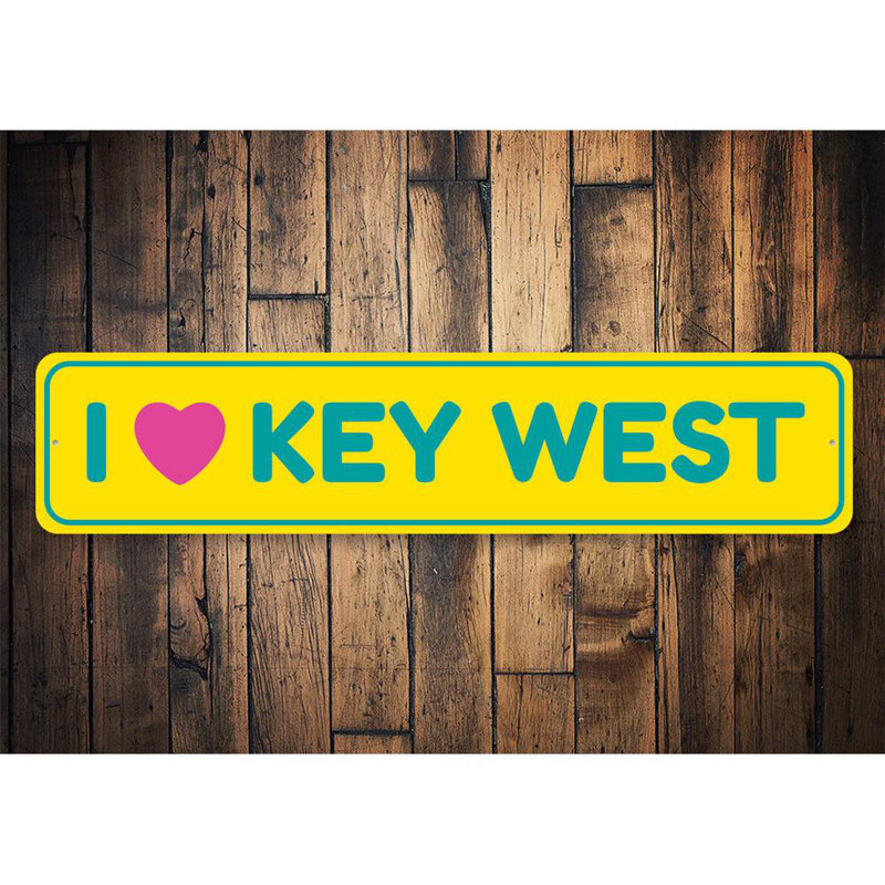 «I Love Key West», panneau en aluminium, H 4 po x l 18 po x P 0,04 po