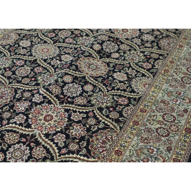 Manchuria Wool Oriental Area Rug in Black/Blue/Red/Green