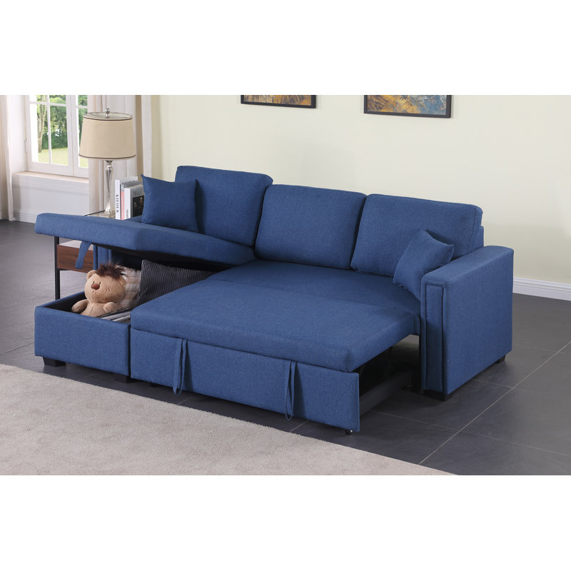Dishaan Convertible Sleeper Sofa with Reversible Chaise, Blue 100% Polyester