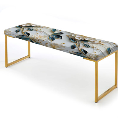 Oriental Elegance Marble Pattern - Marble Upholstered Gold Bench