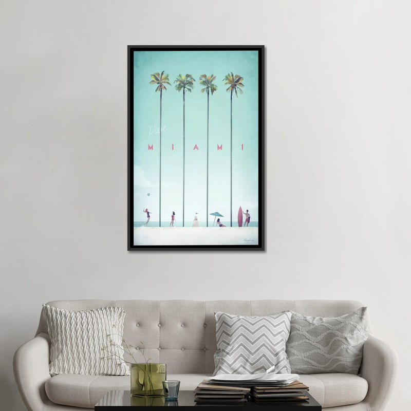 «Visitez Miami», impression sur toile, H 26 po x l 18 po x P 1,5 po, Toile avec cadre noir, Pas de tapis
