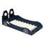 Confortable lit simple en forme de voiture de course avec coussin de dossier à DEL et relaxant, support rembourré en bois bleu - sommeil de qualité-1014609096