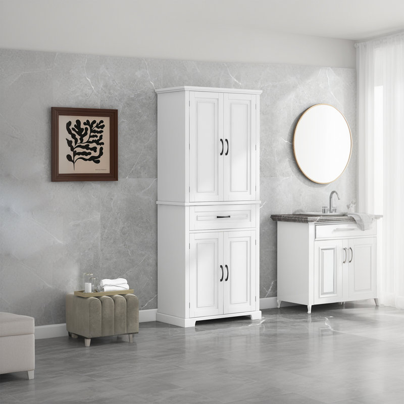 Dorry 72"H Bathroom Storage Cabinet with Adjustable Shelf and Drawer Multiple Storage Space Closet System, White