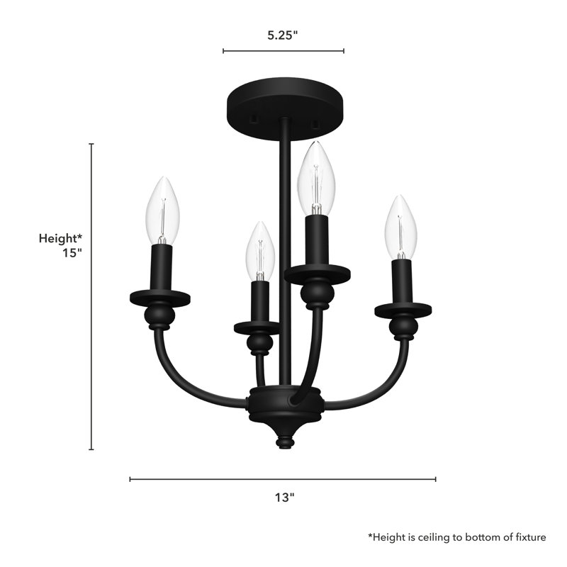 Southcrest 4 Light 13" Semi Flush Mount, Flat Matte Black