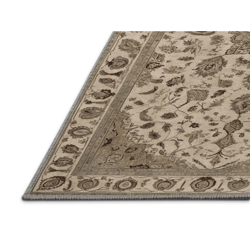 Machine Washable Tabriz Gray Area Rug, Round 8'