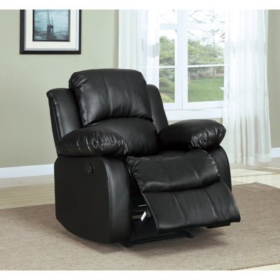 Fauteuil inclinable en similicuir brun, coussins d'assise et accoudoirs, meuble de salon en bois massif (1 pièce)