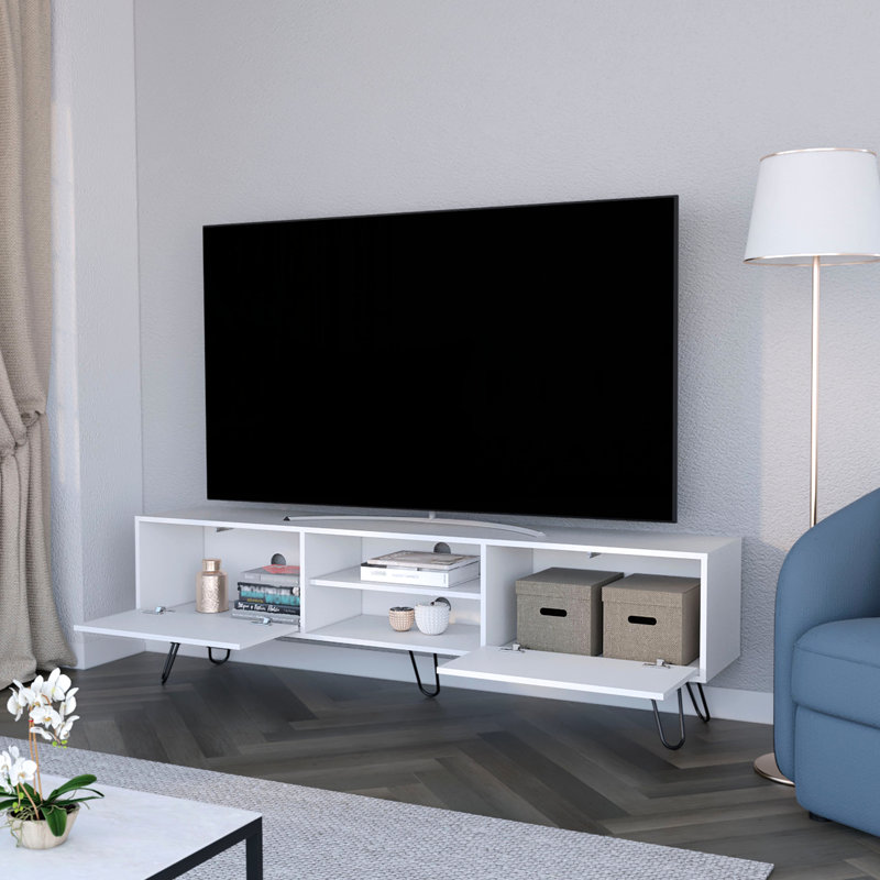 Meuble télé blanc avec espace de rangement de 55 po - Organisation soignée et support élégant pour un rangement extérieur élégant