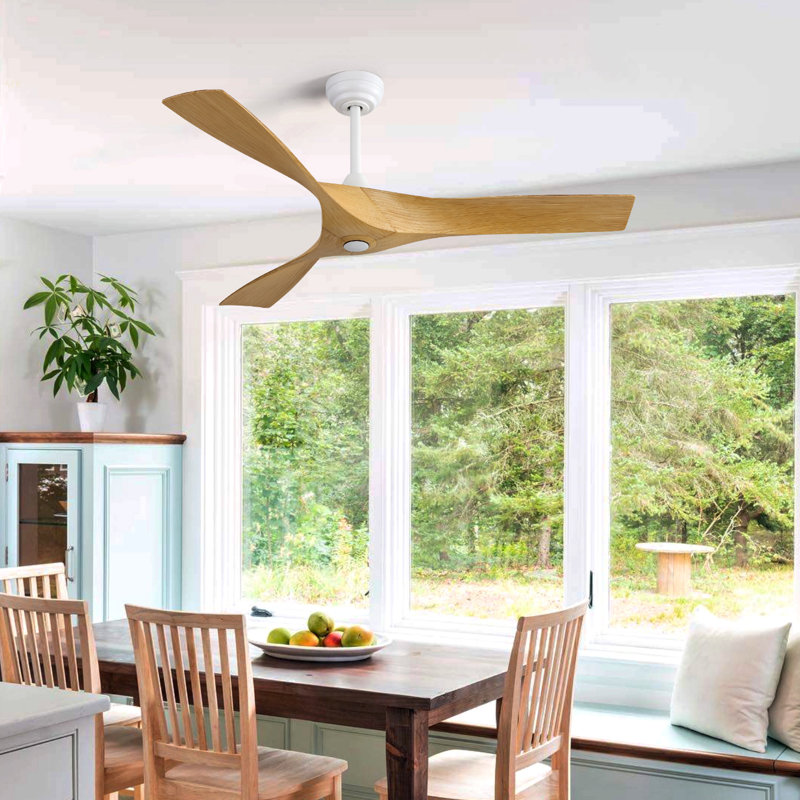 52 Inch Ceiling Fan Without Light, With Remote Control 6 Speed Quiet Reversible DC Motor, Oak, White