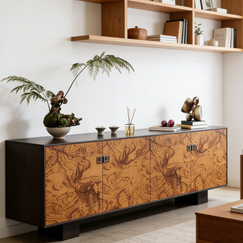 Armoire de rangement en bois massif de style Wabi-sabi