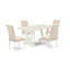 Ensemble de salle à manger moderne de 5 pièces comprenant une table rectangulaire en bois avec pieds en V et 4 chaises rembourrées en lin beige clair, 91 x 152 cm, multicolore-894303064-894303068-894303069