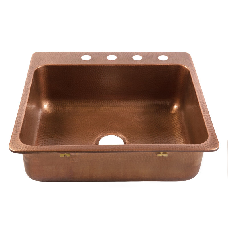 Angelico Copper 25" Single Bowl Drop-In Kitchen Sink, 4, 25", Antique Copper