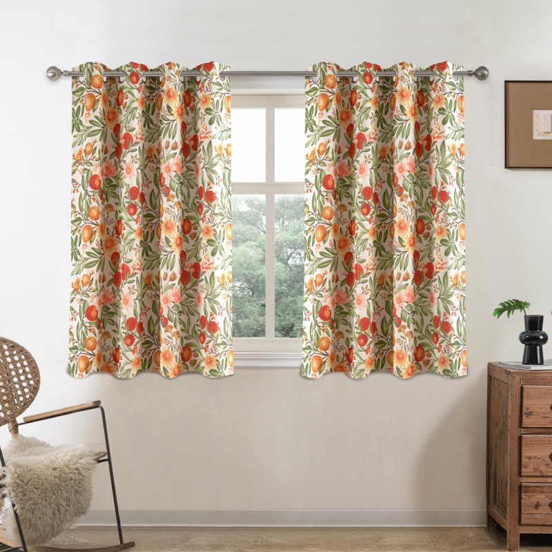 Hansfried Floral Blackout Thermal GrommetCurtain Panels, 52" W x 54" L