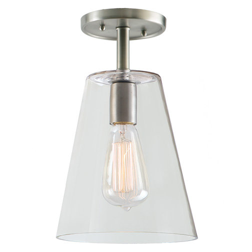 Baptiste Glass Semi Flush Mount, 10" H x 6" W, Pewter