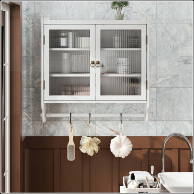 Armoire murale 24,8 po en verre rétro avec rangement à trois niveaux et porte-serviettes