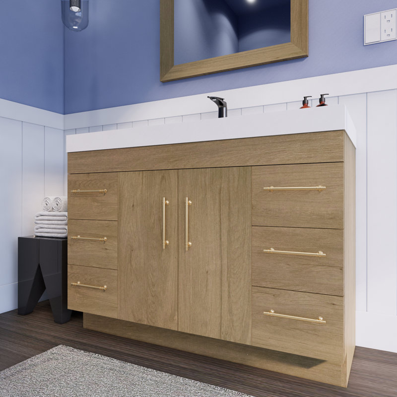 48'' Single Bathroom Vanity with Acrylic Top, White Oak